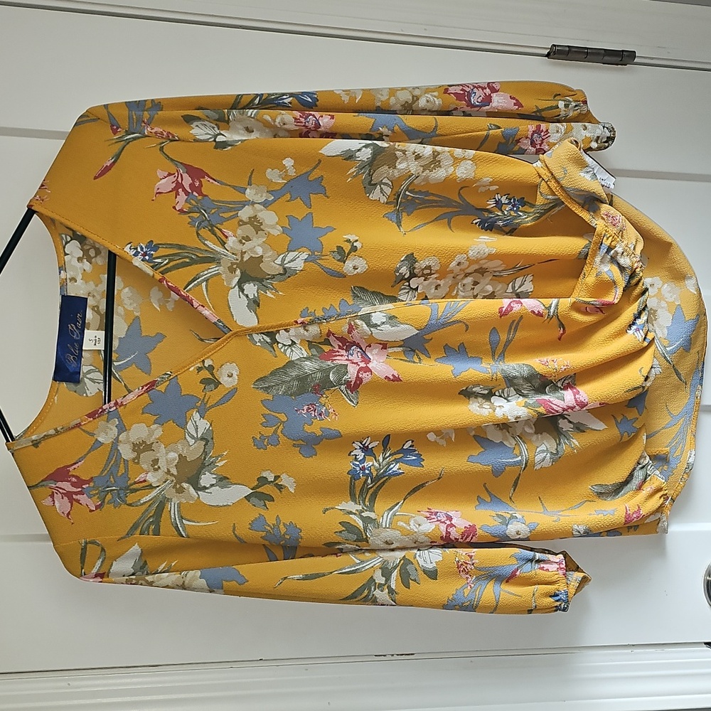 Womens sz small Blue Rain floral blouse.